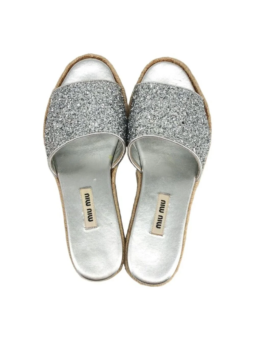 Miu Miu Espadrilles Sandals Silver Beige